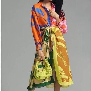 Farm Rio Mixed Rainbow Print Midi Dress, Size XL